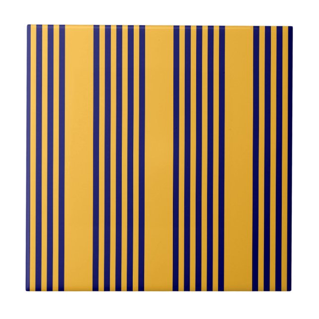 Navy blue and sunny yellow five stripes pattern tile (Front)