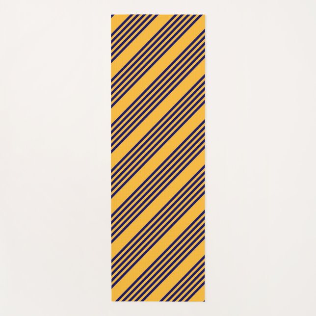 Navy blue and sunny yellow five stripes pattern yoga mat (Front)