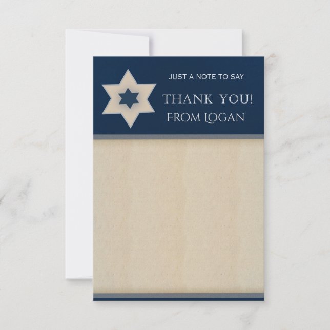 Navy blue and Tan Star of David Thank you notes (Front)