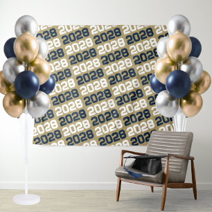 Navy Blue and Taupe Gold Graduation Backdrop Tapestry
