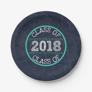 Navy Blue and Teal Chalkboard Graduation Party Paper Plate