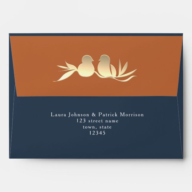 Navy Blue and Terracotta Wedding Envelope (Back (Top Flap))