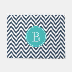Navy Blue and Turquoise Chevron Custom Monogram Doormat