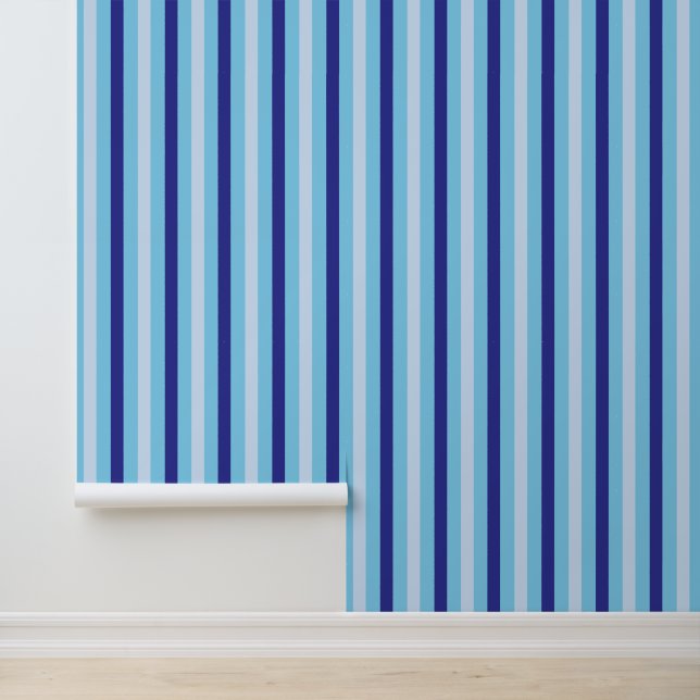Navy Blue And Turquoise Stripes Bathroom Wallpaper (Application)