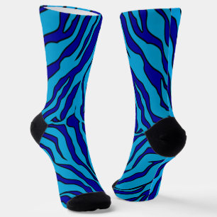 Navy Blue And Turquoise Tiger Stripes Animal Print Socks