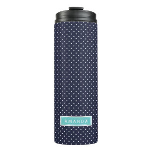 Navy Blue and Turquoise Tiny Dots Monogram Thermal Tumbler