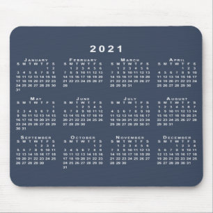 Navy Blue and White 2021 Calendar Mouse Mat
