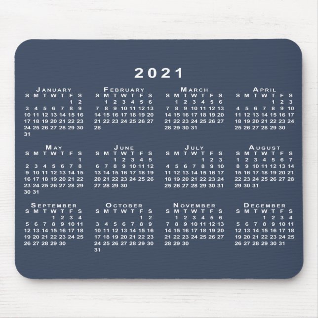 Navy Blue and White 2021 Calendar Mouse Mat (Front)