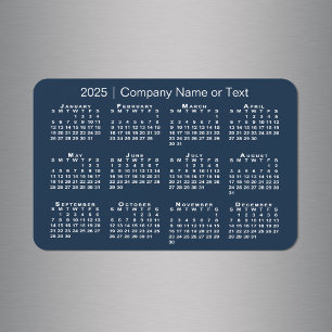 Navy Blue and White 2025 Calendar with Custom Text Magnet