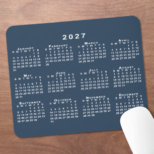 Navy Blue and White 2027 Calendar Mouse Mat