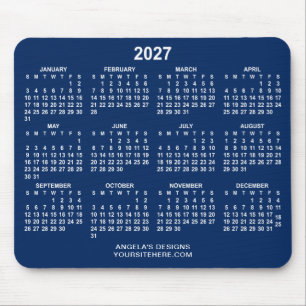 Navy Blue and White 2027 Calendar Promotional Mouse Mat