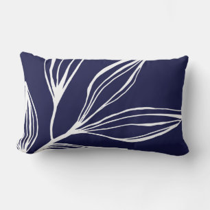 Navy Blue and White Abstract Marine Plant Pillow