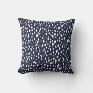 Navy Blue and White Abstract Scattered Dots Cushion