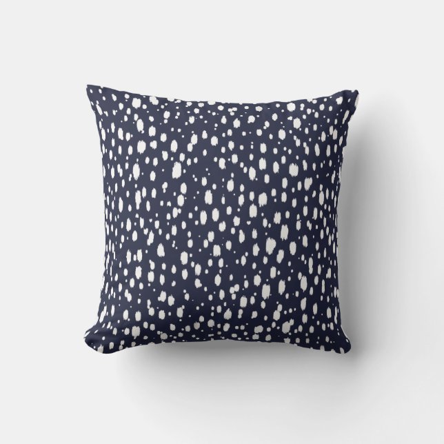 Navy Blue and White Abstract Scattered Dots Cushion (Front)