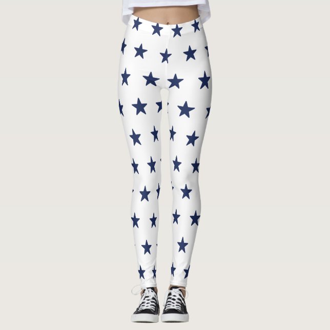 Navy Blue and White American Flag Inspired  Leggings (Front)