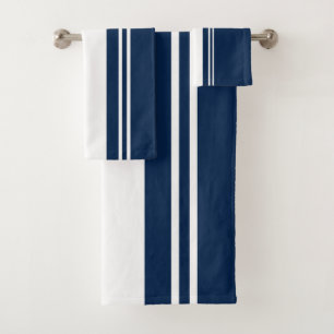 Navy Blue and White Bath Towel Set