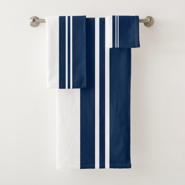 Navy Blue and White Bath Towel Set (Insitu)
