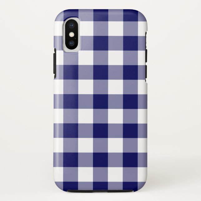 Navy Blue and White Buffalo Plaid iPhone X Case (Back)