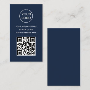 Navy Blue and White Business Review Card