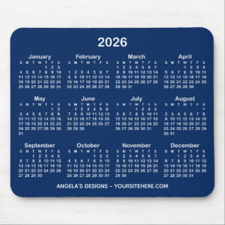 Navy Blue and White Calendar Promotional Mouse Mat