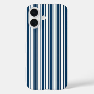 Navy blue and white candy stripes iPhone 16 case