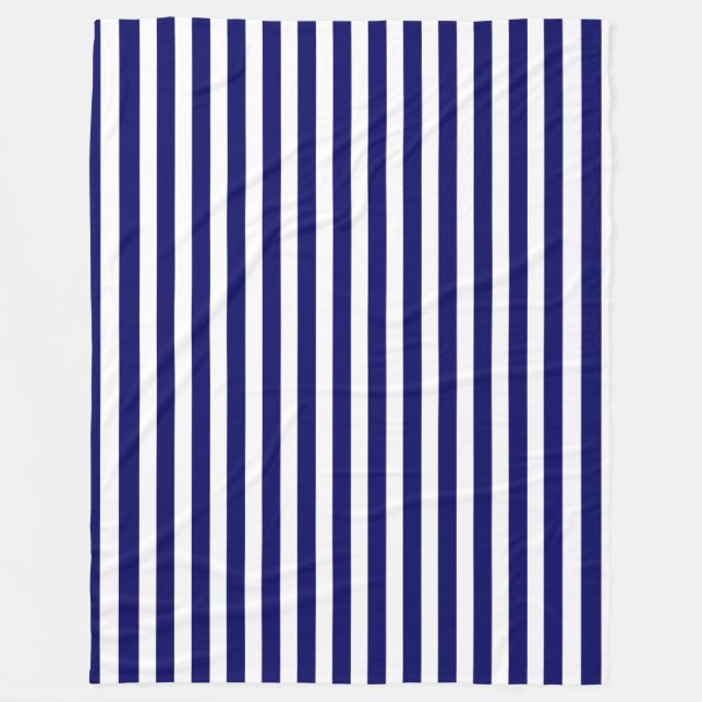 Navy blue and white candy stripes fleece blanket (Front)