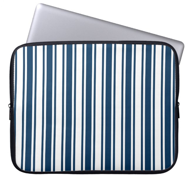 Navy blue and white candy stripes laptop sleeve (Front)