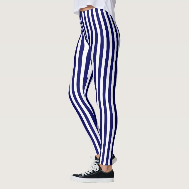 Navy blue and white candy stripes leggings (Left)