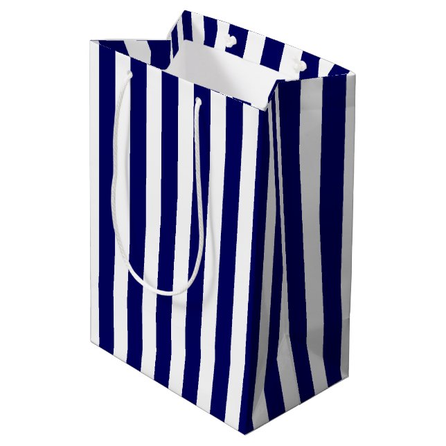 Navy blue and white candy stripes medium gift bag (Back Angled)