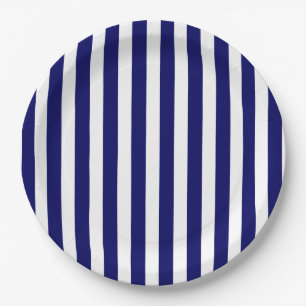 Navy blue and white candy stripes paper plate