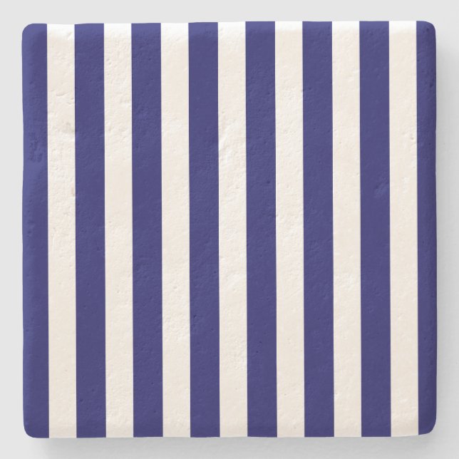 Navy blue and white candy stripes stone coaster (Front)