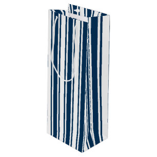 Navy blue and white candy stripes wine gift bag