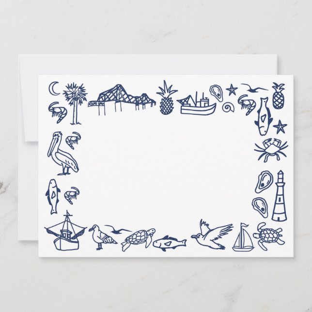 Navy Blue and White Charleston Toile Border  Invitation (Front)