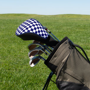 Navy Blue and White Chequerboard Pattern Golf Head Cover