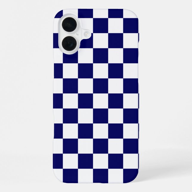 Navy Blue and White Chequerboard Pattern iPhone Case (Back)