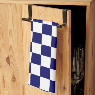 Navy Blue and White Chequerboard Pattern Tea Towel