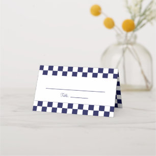 Navy Blue and White Chequerboard Place Card