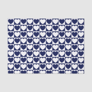 Navy Blue and White Chequered Pattern With Hearts Tissue Paper