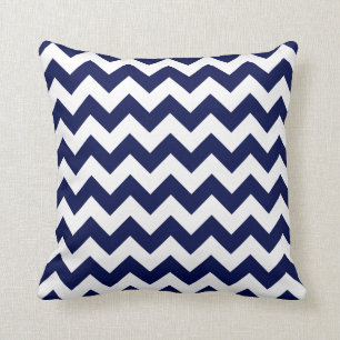 Navy Blue and White Chevron Cushion