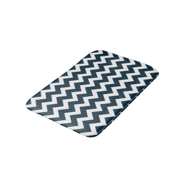 Navy Blue And White Chevron Pattern Bath Mat (Angled)