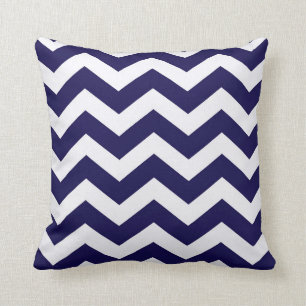 Navy Blue And White Chevron Stripes Cushion