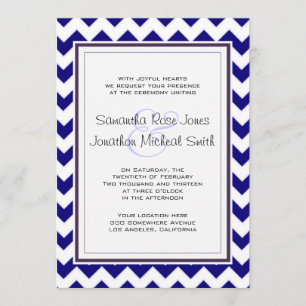 Navy Blue and White Chevron Wedding Invitation