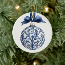 Navy Blue and White Chinoiserie Christmas Ornament