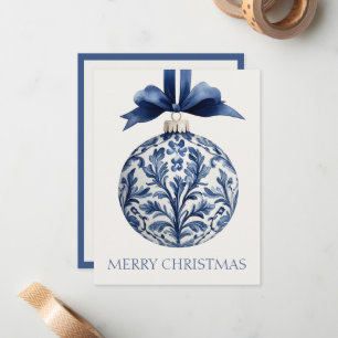 Navy Blue and White Chinoiserie Christmas Ornament Card
