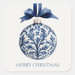 Navy Blue and White Chinoiserie Christmas Ornament Square Sticker