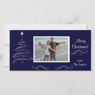 Navy Blue and White Christmas Photocard Holiday Card