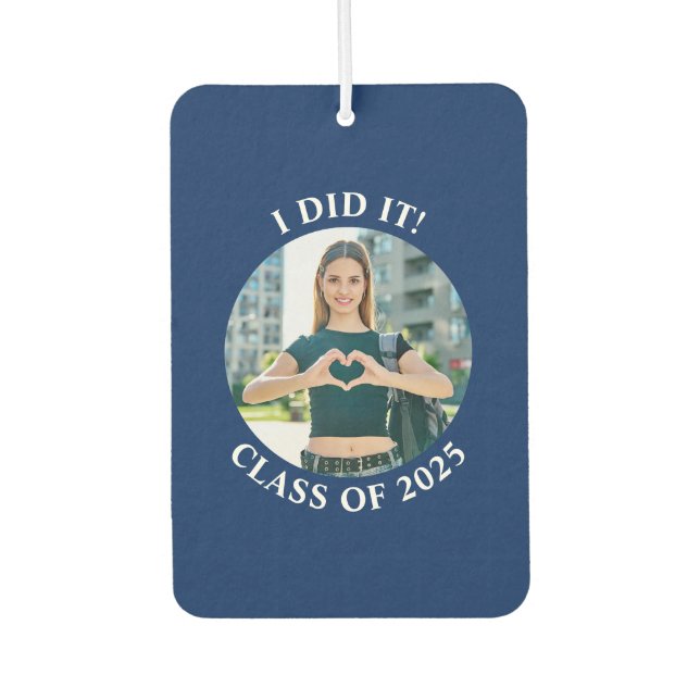 Navy Blue and White Circle School Photo Car Air Freshener (Front)