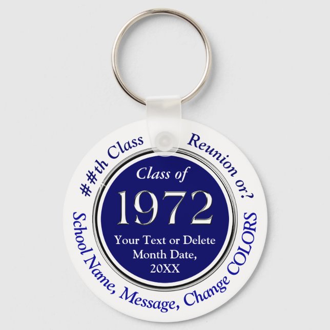 Navy Blue and White, Class of 72, Party Favors Key Ring (Front)