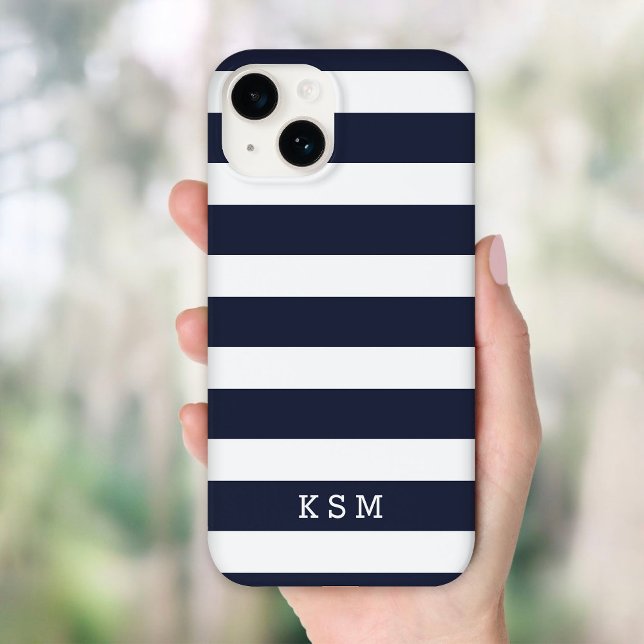 Navy Blue and White Classic Stripes Monogram Case-Mate iPhone Case (Creator Uploaded)