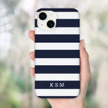 Navy Blue and White Classic Stripes Monogram Case-Mate iPhone 14 Case<br><div class="desc">Simple chic and classy horizontal stripe patterned case personalised with your monogram initials or name. Click Customise It to change text fonts and colours to create your own unique one of a kind design. Adorable custom gifts!</div>